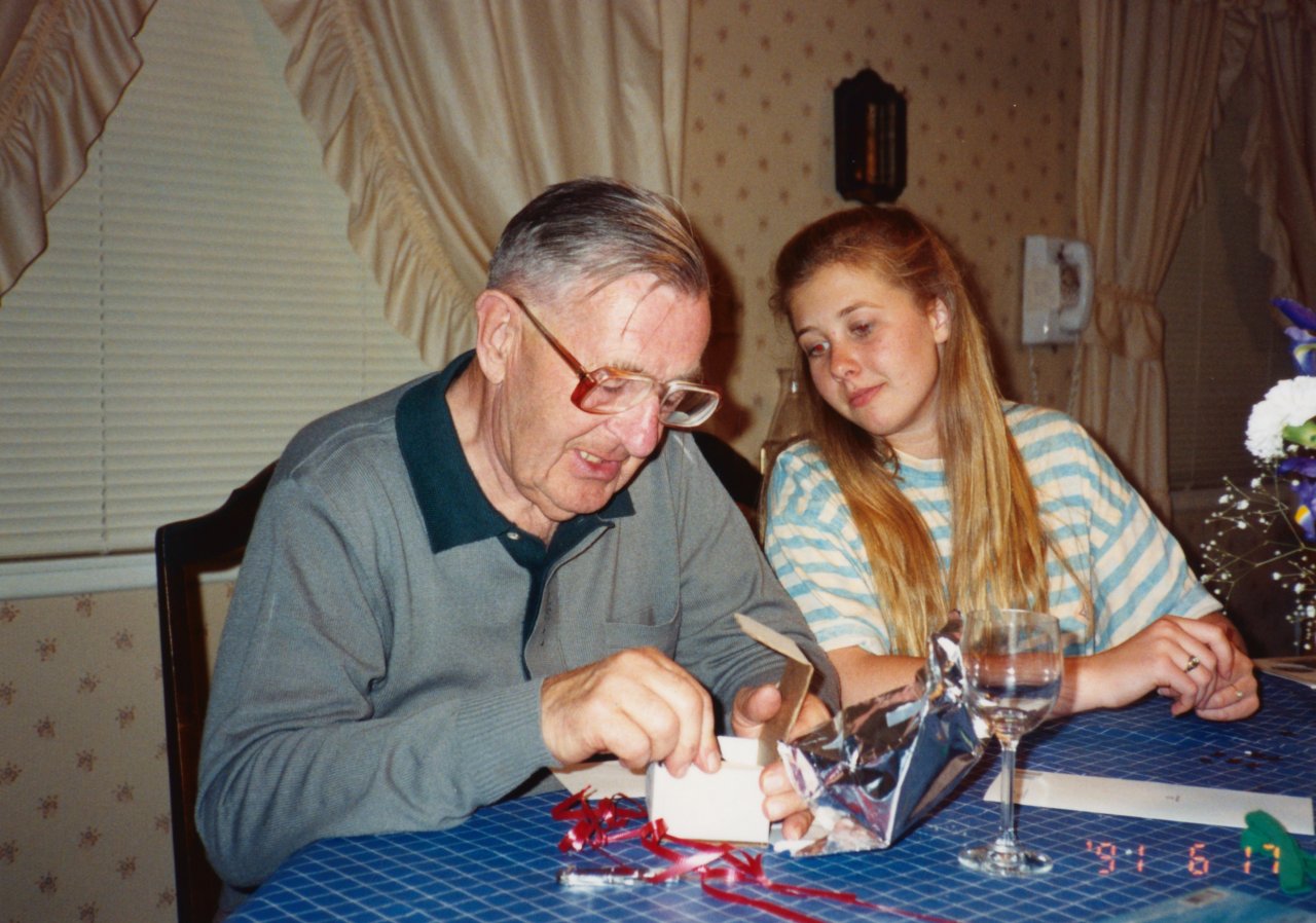 Jen with Grandpa at her graduation from high school 6-17-91